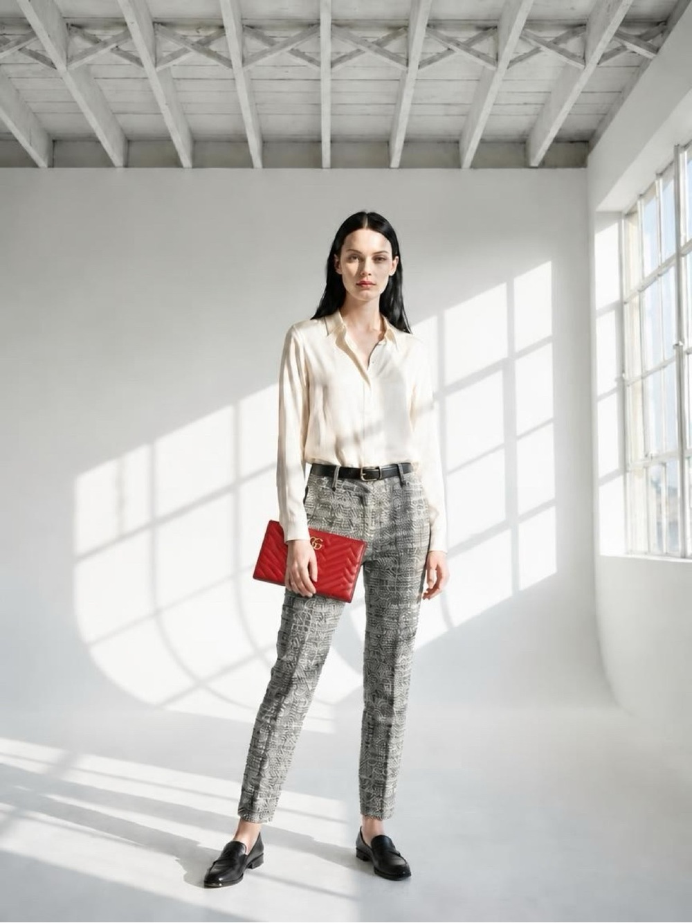 Etro Black & White Plaid Ankle Trousers